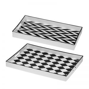 Black & White Patterned Rectangular Trays | set of 2