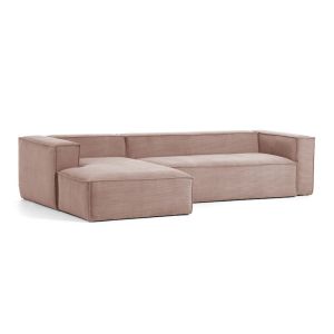 Blok 3 Seater Sofa | Left Chaise Longue | Pink Corduroy