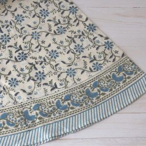 Blue Iris | Hand Block Printed Round Tablecloth  | 220 CM diameter