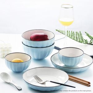 Blue Japanese Style Ceramic Dinnerware | Set of 10