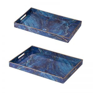 Blue Marble Pattern Rectangular Trays | set of 2