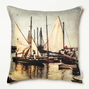 Boats On Nile | Printed Linen Cushion Cover by Barbara ODonovan
