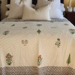 Botanical Garden Quilted Bedspread | Reversible | Hand Block Printed