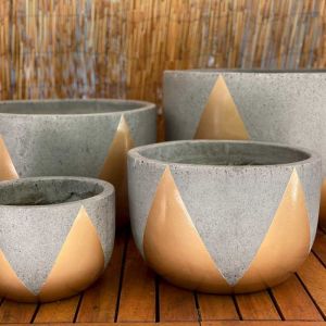 Bowl Planter | Grey with Gold Aztec Highlight