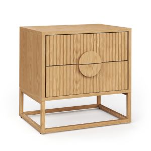 Braxton 2 Drawer Ripple Slatted Bedside Table | Natural Oak | by L3 Home
