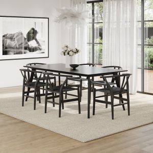 Bruno 7 Piece Black Dining Set with Arche Oak Wishbone Chairs | by L3 Home