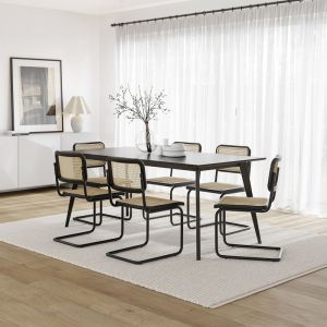 Bruno 7 Piece Black Dining Set with Blaire Rattan Cantilever Chairs | by L3 Home