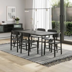 Bruno 7 Piece Black Dining Set with Isak Oak Chairs | by L3 Home