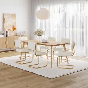 Bruno 7 Piece Dining Set with Myah Boucle Gold Cantilever Chairs | by L3 Home