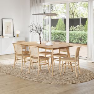 Bruno 7 Piece Dining Set with Prague Natural Rattan Chairs | by L3 Home
