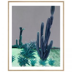 Cactus on a Grey Wall | P4018-Blue | Framed Print | Colour Clash Studio