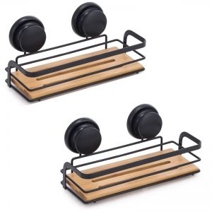 Carla Home Bamboo Suction Shower Caddy | 2 Pack