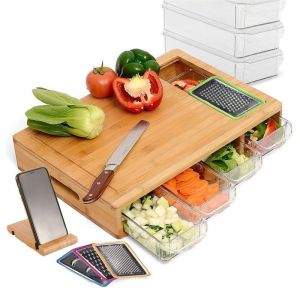 Carla Home Large Bamboo Cutting Board Kit with Drawer Storage