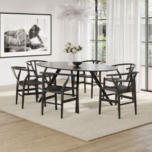 Carol 7 Piece Black Dining Set with Arche Oak Wishbone Chairs | by L3 Home
