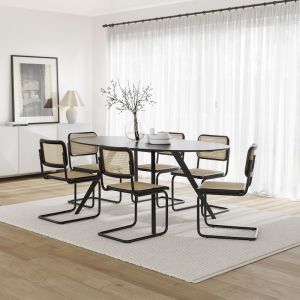 Carol 7 Piece Black Dining Set with Blaire Rattan Cantilever Chairs | by L3 Home