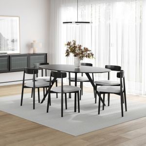 Carol 7 Piece Black Dining Set with Finn Black Grey Oak Chairs | by L3 Home