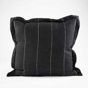 Carter Linen Cushion | Black w' White Stripe