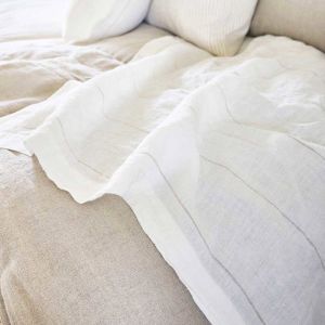 Carter Linen Flat Sheet | Warm White w' Natural Fine Stripe