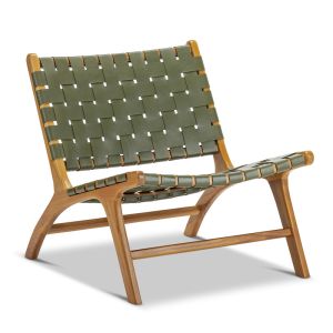 Casey Woven Leather Lounge Chair | Natural Teak & Olive Green | by L3 Home