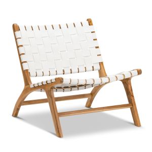 Casey Woven Leather Lounge Chair | Natural Teak & White | by L3 Home