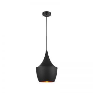 CAVIAR Black Mexican Hat / Angled Bell / Cone Shape Pendant Light with Gold Dimpled Internal Angled 