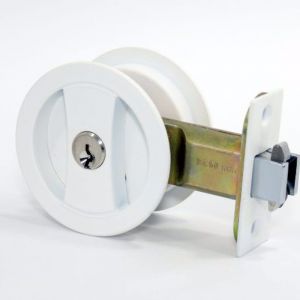 Cavity Sliding Door Lock | Round Single Cylinder | Satin White