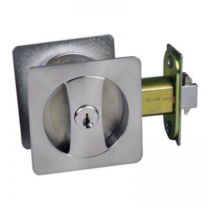 Cavity Sliding Door Lock | Square Single Cylinder | Matte Brushed Nickel