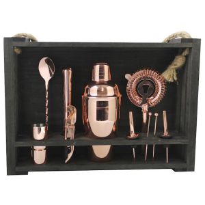 Cocktail Kit with Black Hanging Wooden Stand | Copper