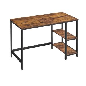 Computer Desk with Side Shelves | Rustic Brown Black