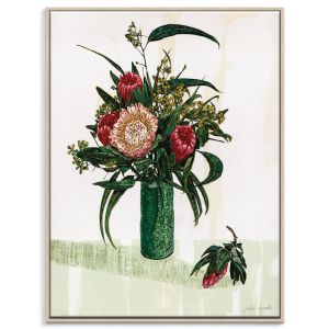 Coquette Proteas & Willow Eucalyptus In Green Flannel Flower Vase | Julie Lynch | Prints or Canvas b