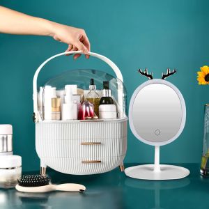 Cosmetic Organiser &  Antler Mirror Set | White