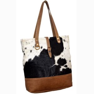 Cowhide And Leather Belted Hand Bag