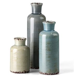 Crackled Finish Blue Farmhouse Ceramic Vases | Set of 3