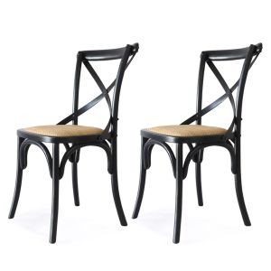 Cross Back Dining Chair | Black | Set of 2 | by Black Mango