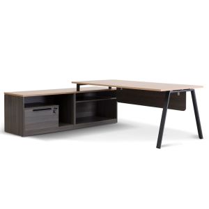 Cuevas 1.8m Left Return Office Desk | Black with Natural Top