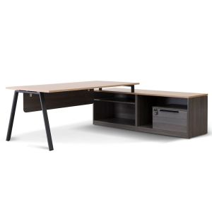 Cuevas 1.8m Right Return Office Desk | Black with Natural Top