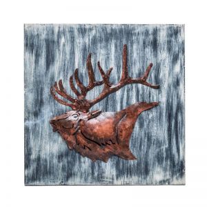 Decorative Reindeer 3D Metal Wall Art | Blue and Rusty Bronze | by Lirash