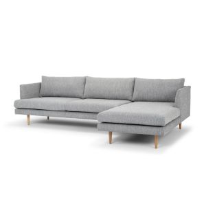 Denmark 3 Seater Right Chaise Fabric Sofa - Graphite Grey with Natural Legs