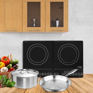 Dual Burner Induction Cooktop | 17L Stainless Steel Stockpot | 30cm Induction Fry Pan