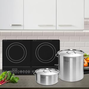 Dual Burner Induction Cooktop | 21L and 17L Stainless Steel Stock Pot