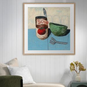 Eating Soup With A Fork Pale Blue | Framed Art Print