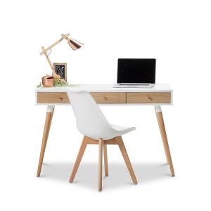 Einar 3 Drawer Office Writing Desk | White & Oak | by L3 Home | PRE-ORDER