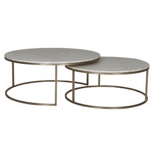 Elle Round Nest Marble Coffee Table Set | Matte White / Brushed Gold | Pre Order