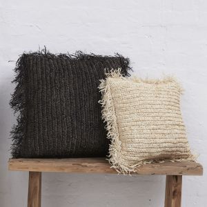 Emin Seagrass Cushion with Fringe l Black l Pre Order