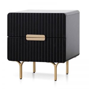 Erwin Matte Black Bedside Table | Brass Legs and Handle