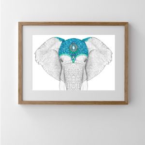 Ethan the Elephant with Jewel Crown | Full Face | Art Print