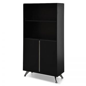 Excel Wooden Cabinet with Bookshelf | Black | 2 Door