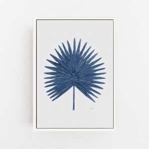 Fan Palm Living Art Leaf Print | Navy Blue with Whisper Grey Wall Art Print | By Pick a Pear | Canva