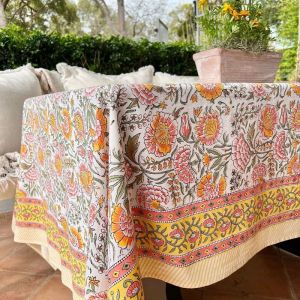 Fields of Marigold Tablecloth | Hand Block Printed | 150 X 220 CM - 6 seater