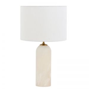 Firma 2 Light Table Lamp in Alabaster with White Linen Shade | Beacon Lighting